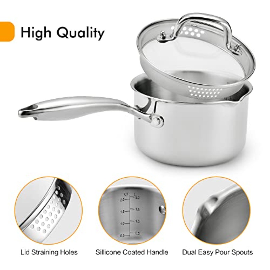Stainless Steel Saucepan 2.0 Q - Pour Pot Aluminum review and price