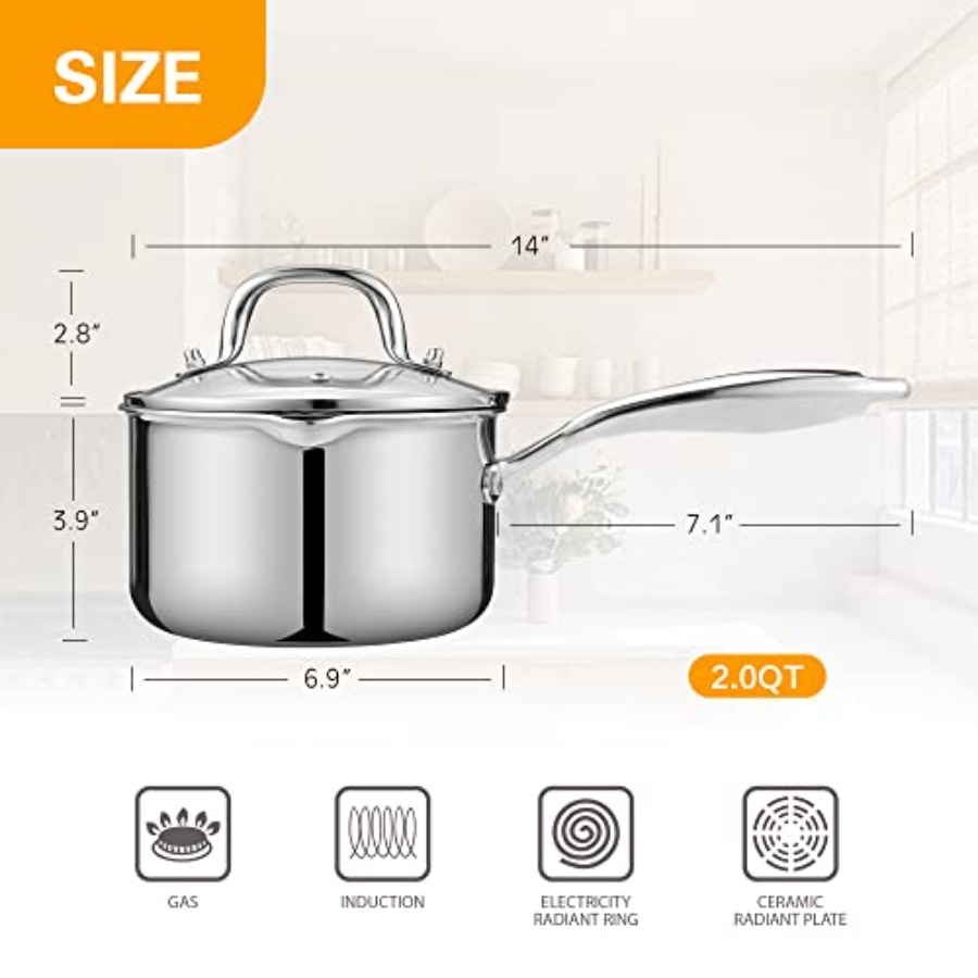 Stainless Steel Saucepan 2.0 Q - Pour Pot Aluminum review and price